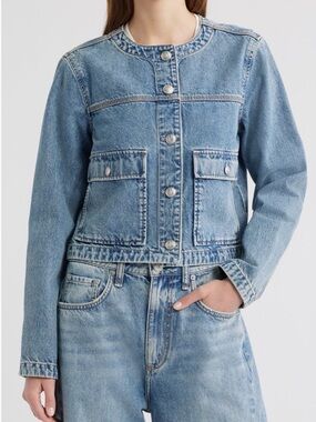 rag & bone Drew Light Blue Denim Jean Jacket cropped button front XL